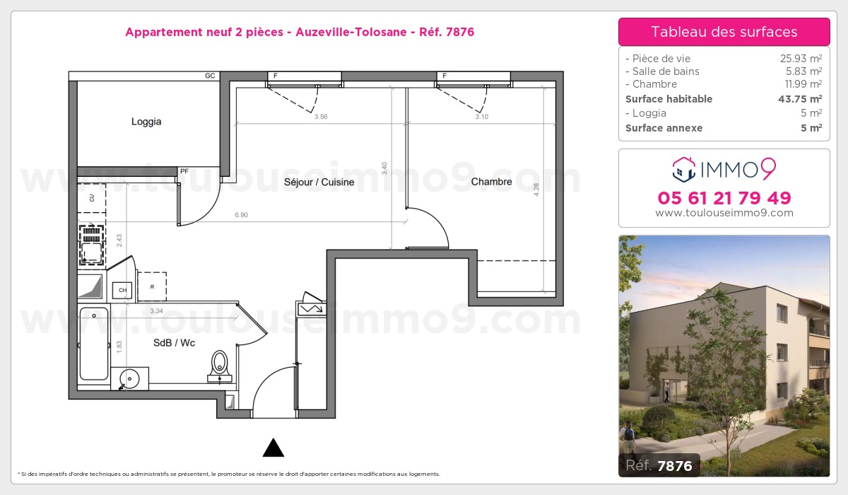 Plan et surfaces, Programme neuf Auzeville-Tolosane Référence n° 7876