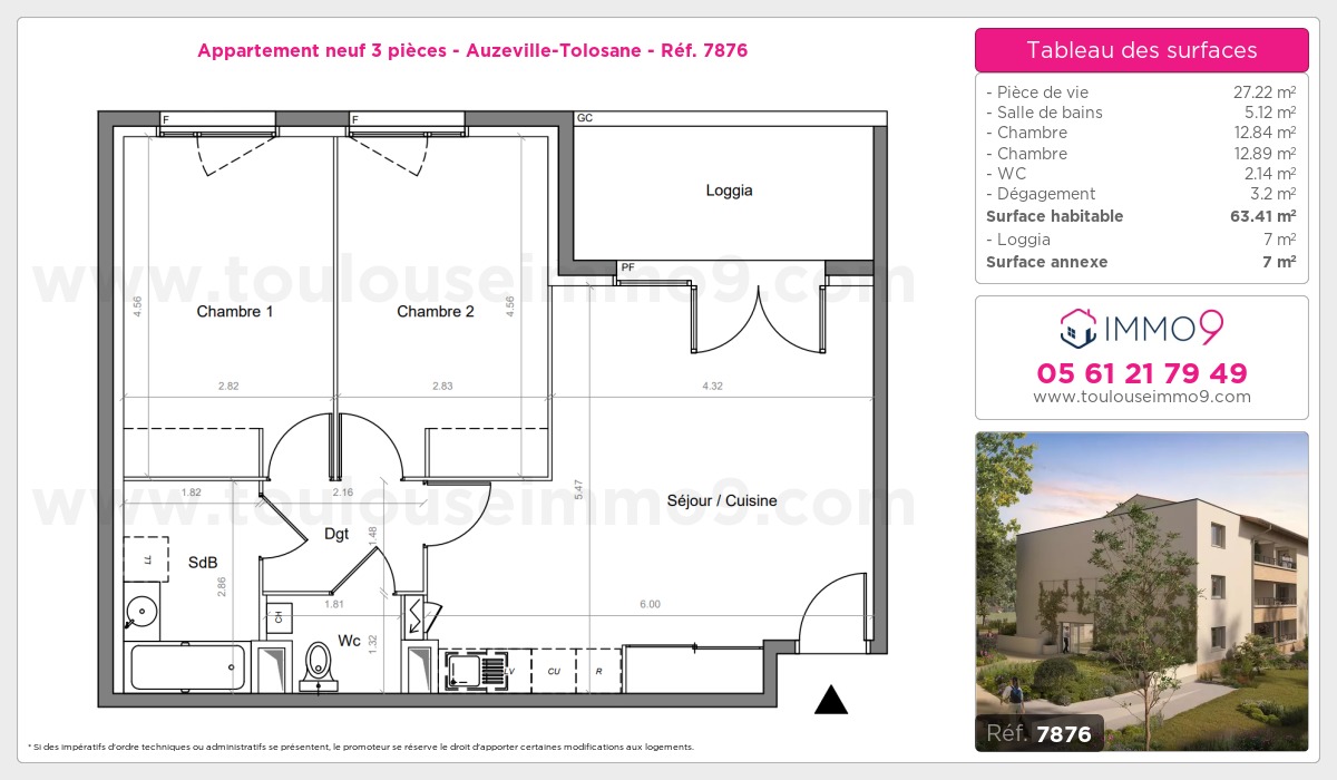 Plan et surfaces, Programme neuf Auzeville-Tolosane Référence n° 7876