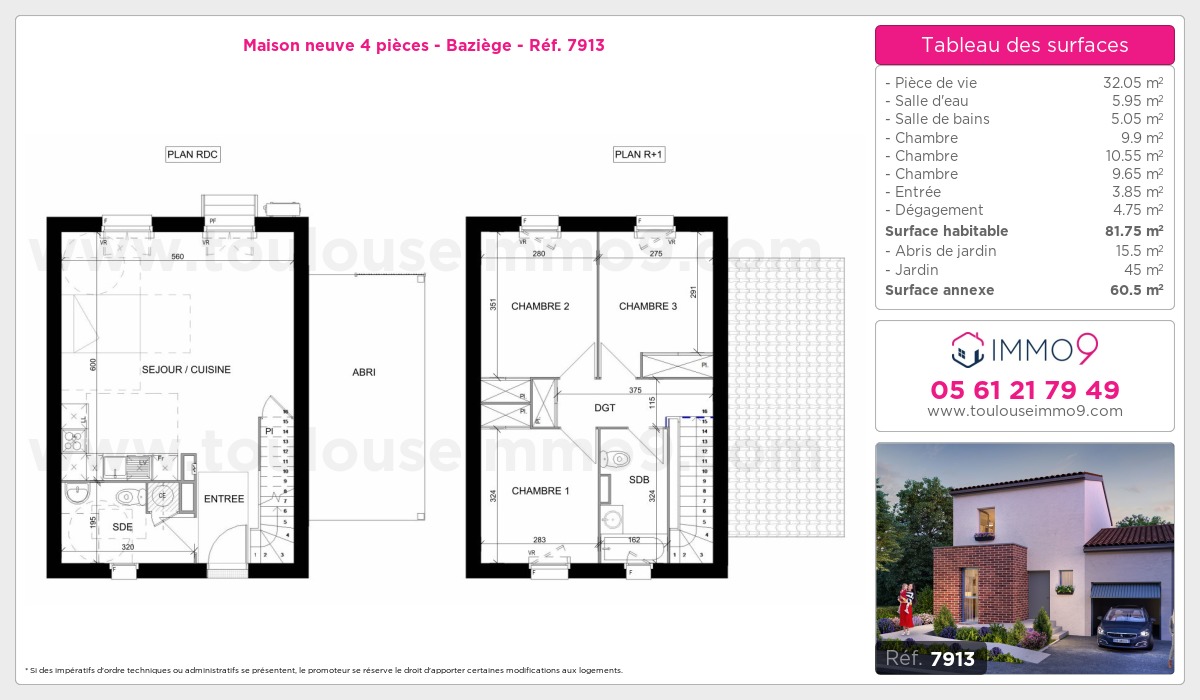Plan et surfaces, Programme neuf Baziège Référence n° 7913
