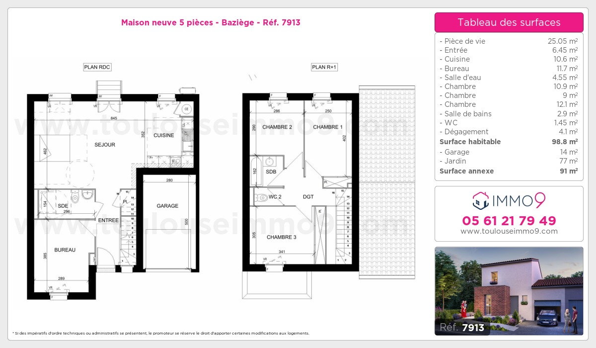 Plan et surfaces, Programme neuf Baziège Référence n° 7913
