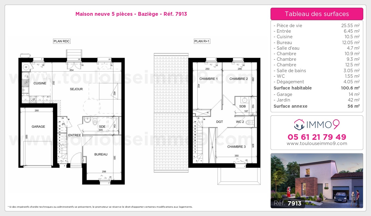 Plan et surfaces, Programme neuf Baziège Référence n° 7913