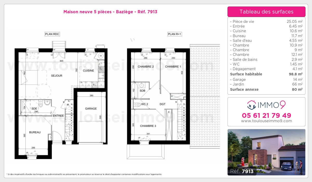 Plan et surfaces, Programme neuf Baziège Référence n° 7913
