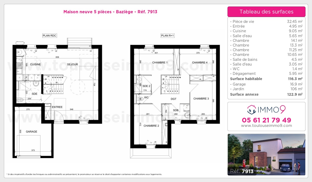 Plan et surfaces, Programme neuf Baziège Référence n° 7913