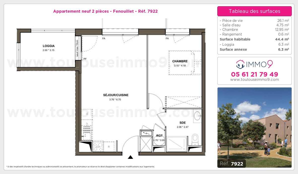 Plan et surfaces, Programme neuf Fenouillet Référence n° 7922