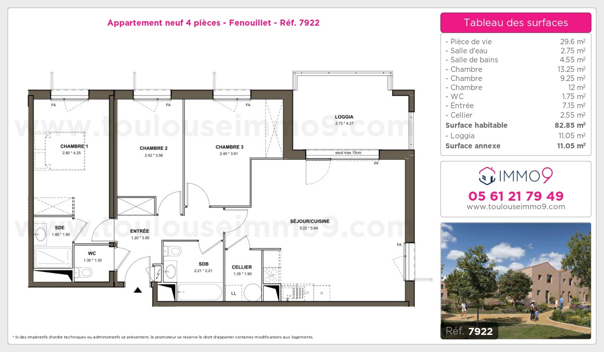 Plan et surfaces, Programme neuf Fenouillet Référence n° 7922