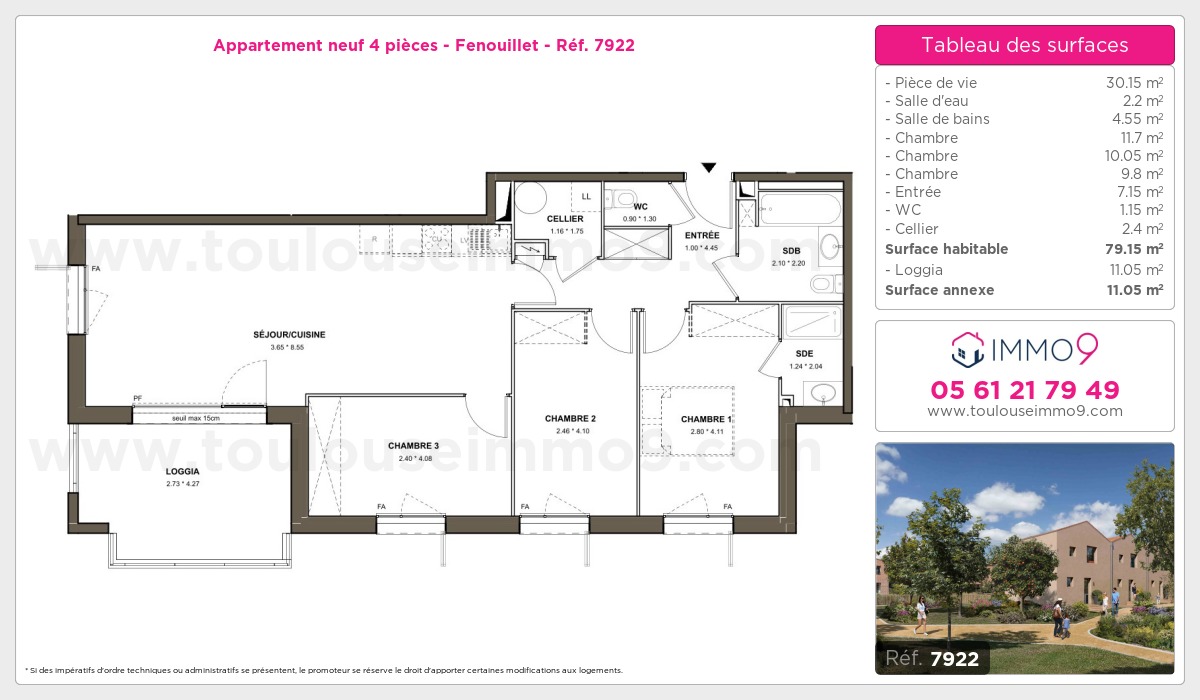 Plan et surfaces, Programme neuf Fenouillet Référence n° 7922