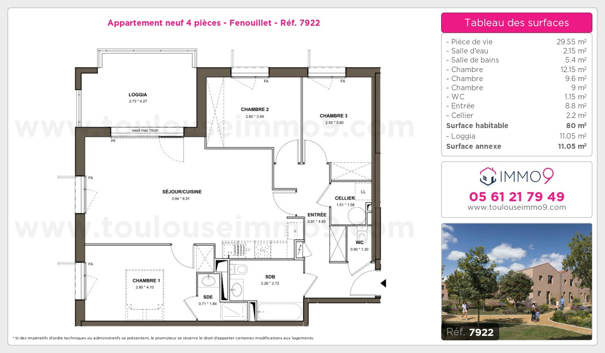Plan et surfaces, Programme neuf Fenouillet Référence n° 7922