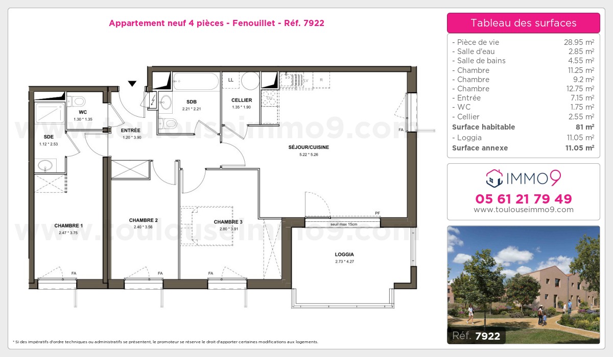 Plan et surfaces, Programme neuf Fenouillet Référence n° 7922
