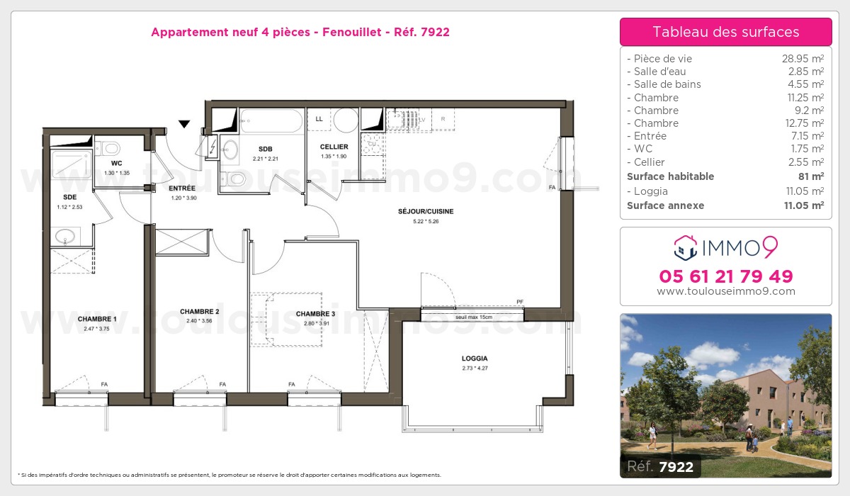 Plan et surfaces, Programme neuf Fenouillet Référence n° 7922