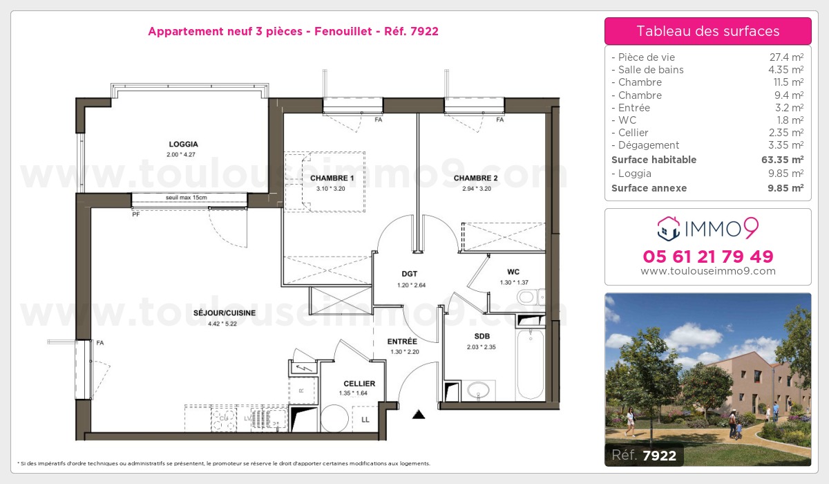 Plan et surfaces, Programme neuf Fenouillet Référence n° 7922