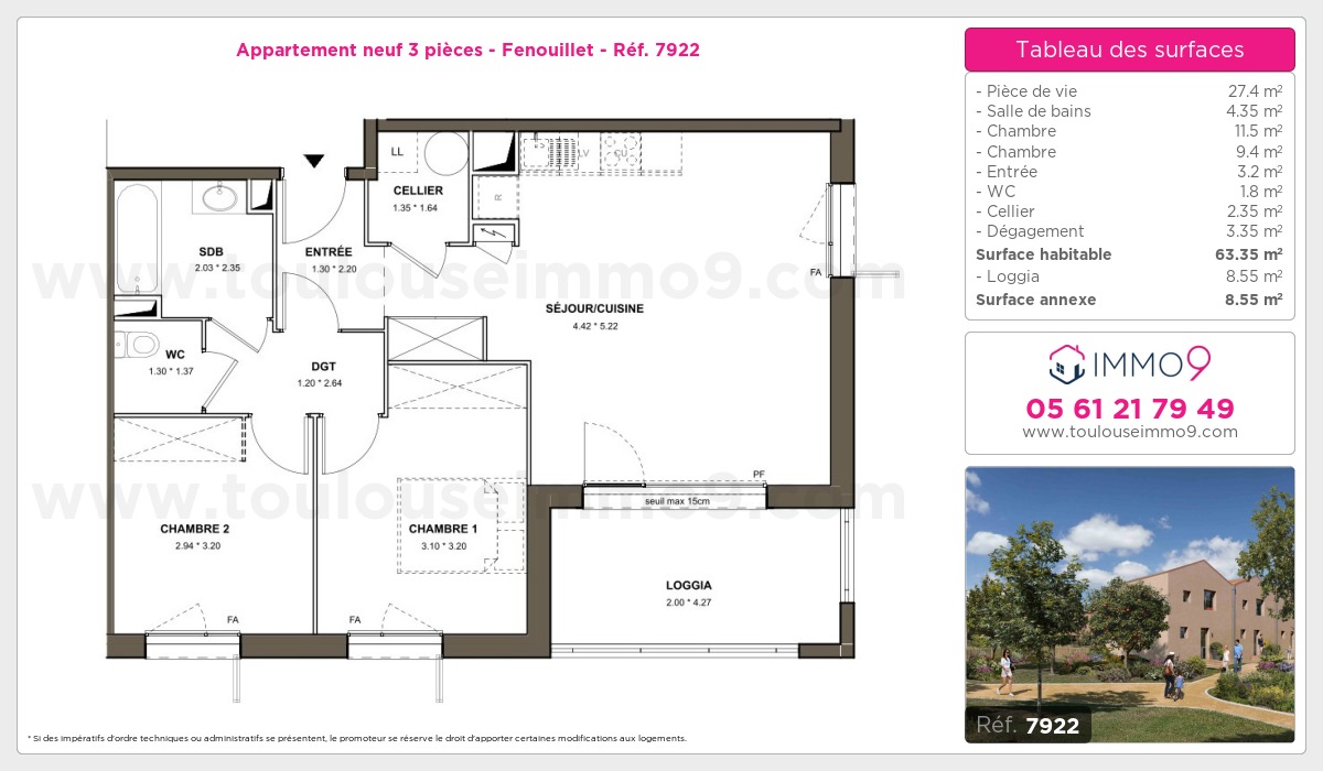 Plan et surfaces, Programme neuf Fenouillet Référence n° 7922