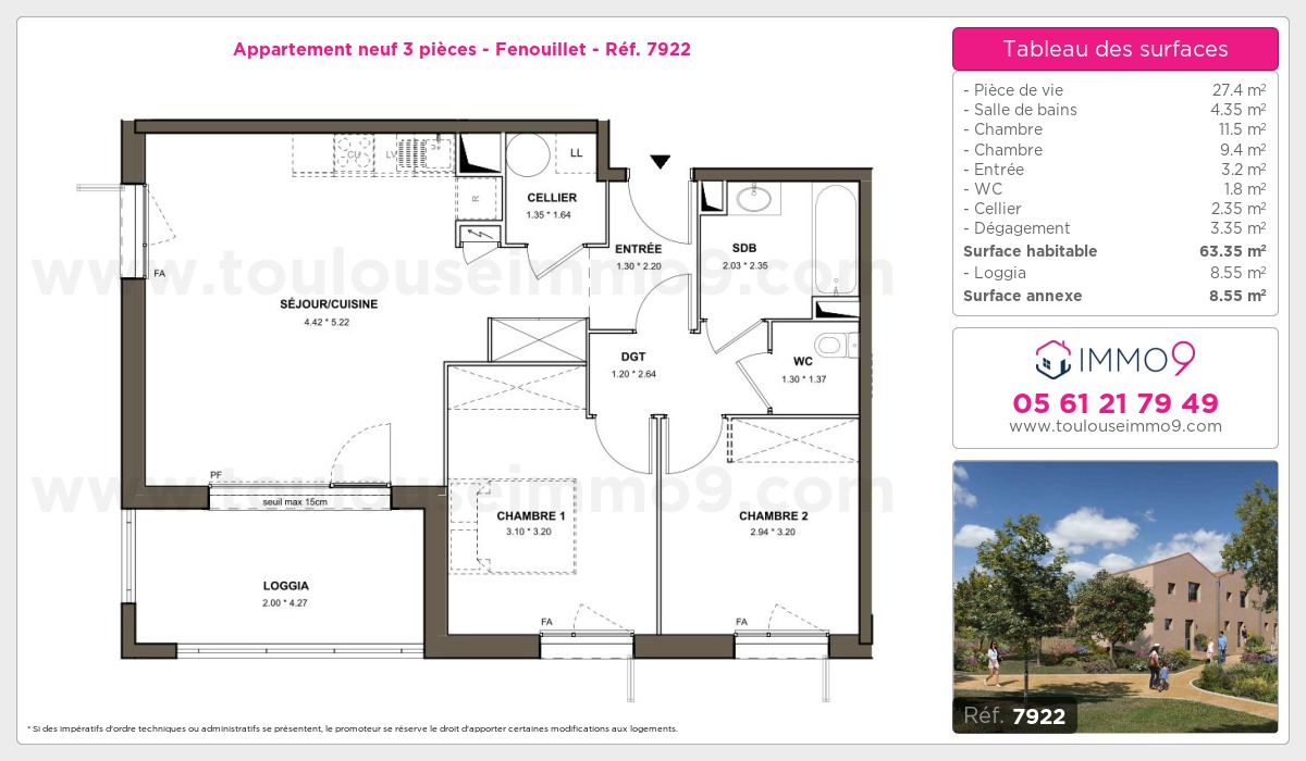 Plan et surfaces, Programme neuf Fenouillet Référence n° 7922