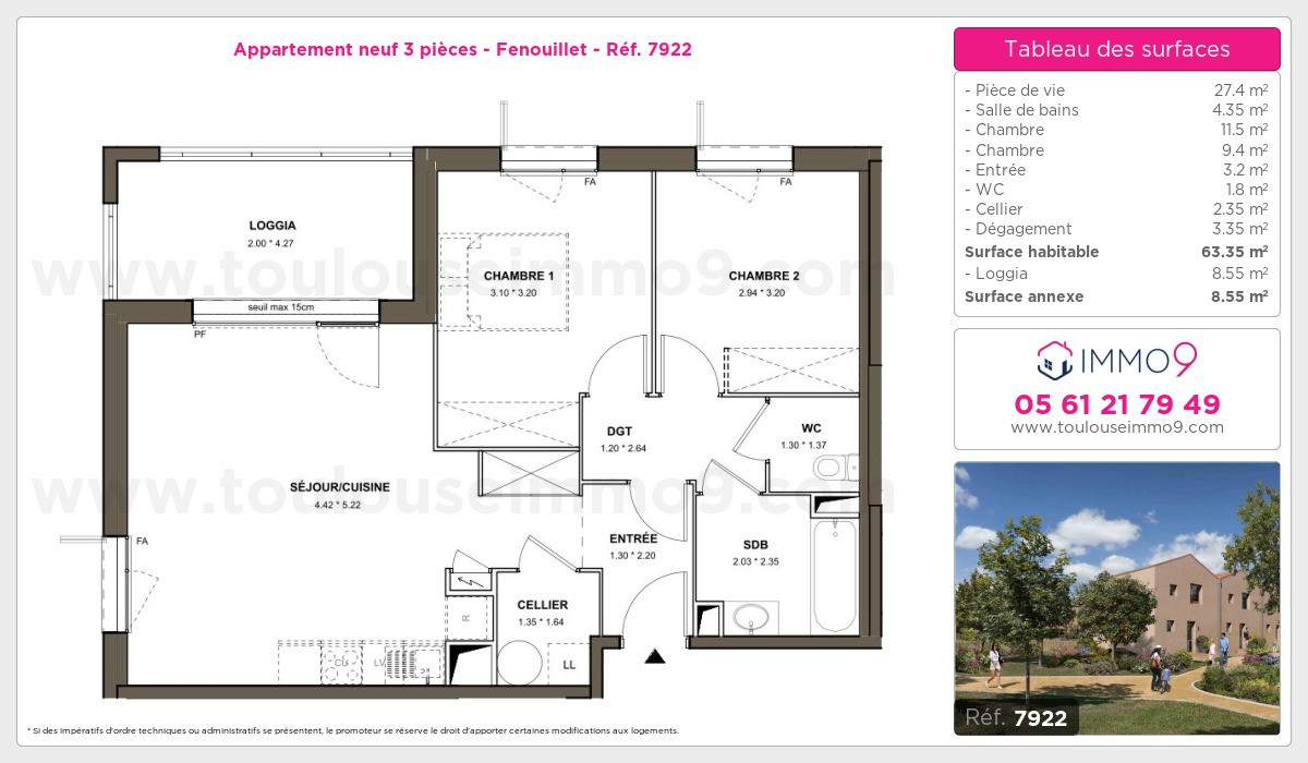 Plan et surfaces, Programme neuf Fenouillet Référence n° 7922
