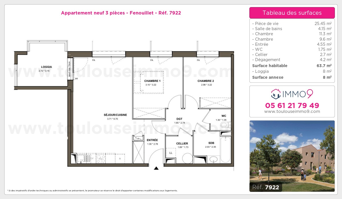 Plan et surfaces, Programme neuf Fenouillet Référence n° 7922