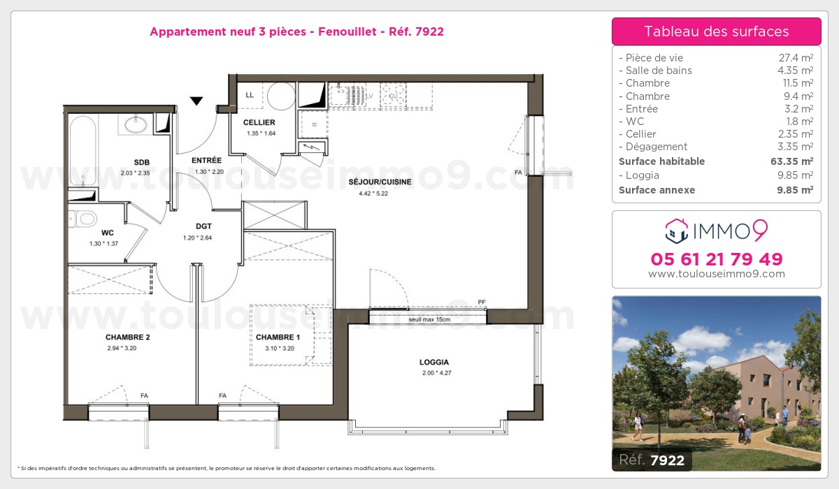 Plan et surfaces, Programme neuf Fenouillet Référence n° 7922