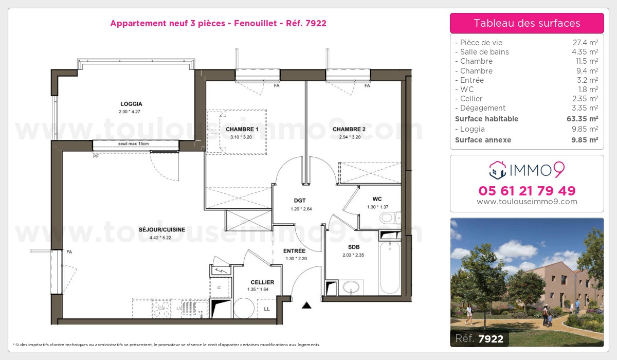 Plan et surfaces, Programme neuf Fenouillet Référence n° 7922