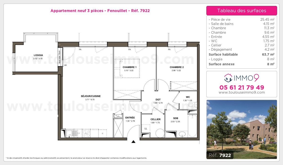Plan et surfaces, Programme neuf Fenouillet Référence n° 7922
