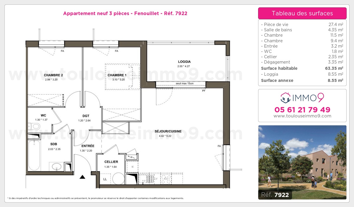 Plan et surfaces, Programme neuf Fenouillet Référence n° 7922