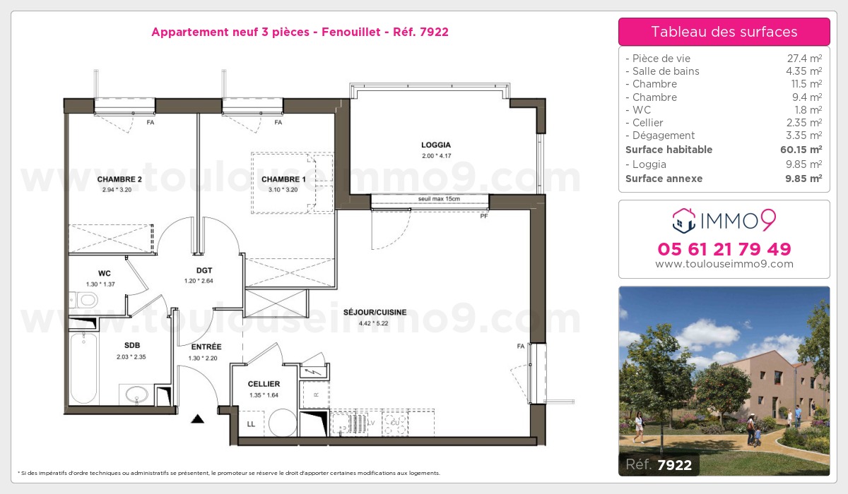 Plan et surfaces, Programme neuf Fenouillet Référence n° 7922