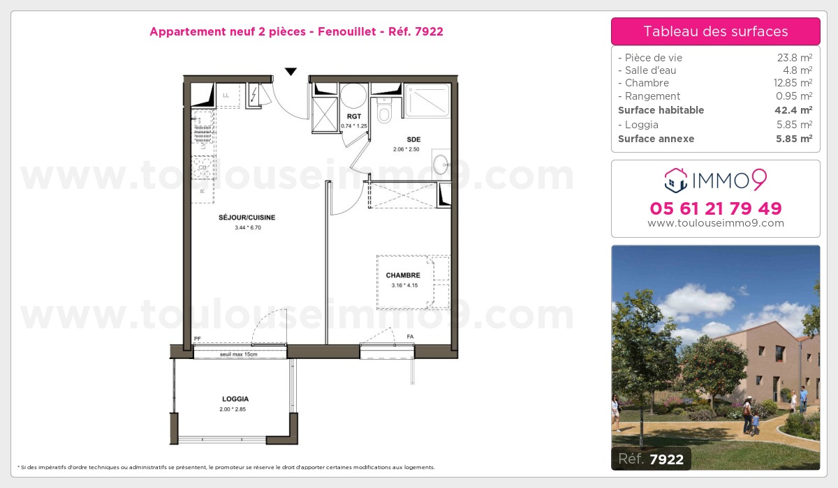 Plan et surfaces, Programme neuf Fenouillet Référence n° 7922