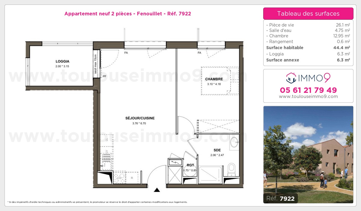 Plan et surfaces, Programme neuf Fenouillet Référence n° 7922