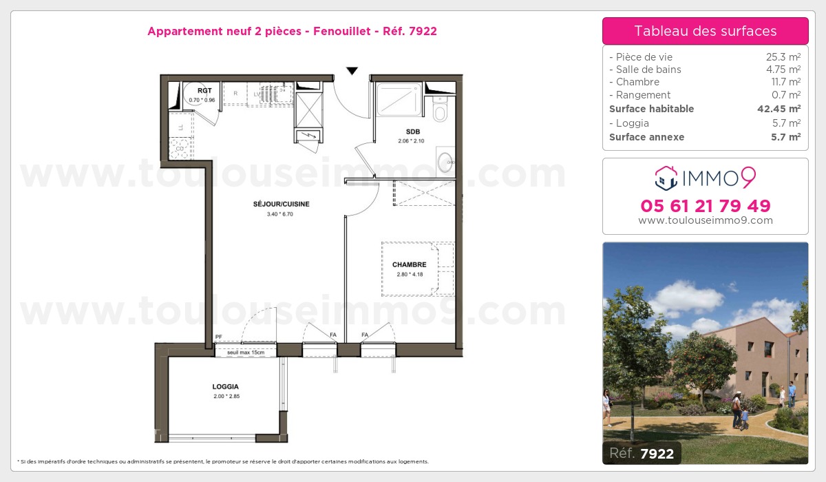 Plan et surfaces, Programme neuf Fenouillet Référence n° 7922