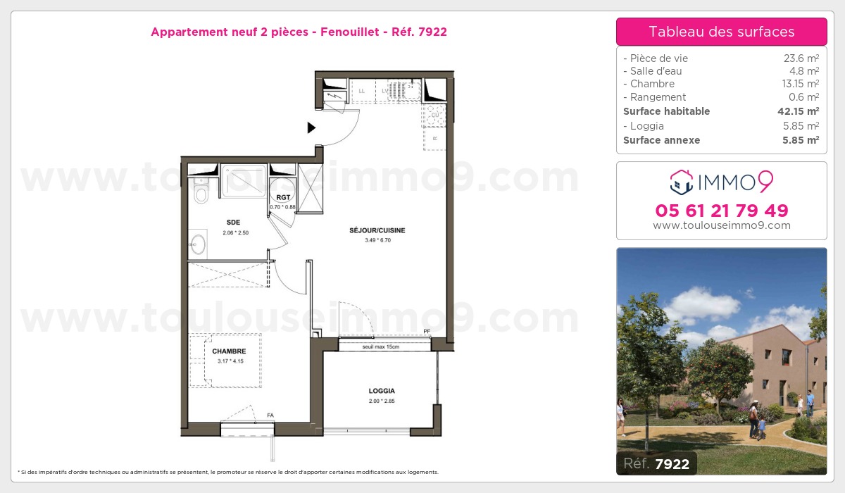 Plan et surfaces, Programme neuf Fenouillet Référence n° 7922