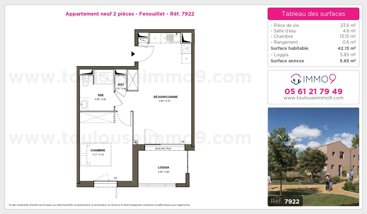 Plan et surfaces, Programme neuf Fenouillet Référence n° 7922