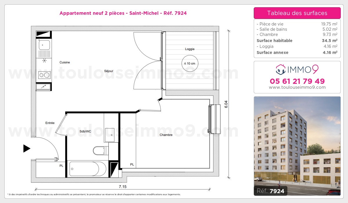 Plan et surfaces, Programme neuf Toulouse : Saint-Michel Référence n° 7924