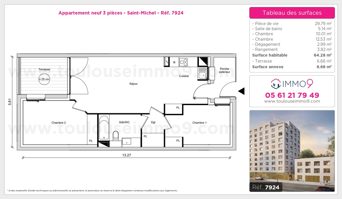 Plan et surfaces, Programme neuf Toulouse : Saint-Michel Référence n° 7924