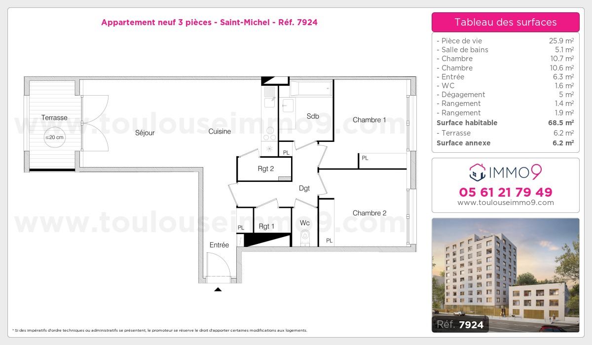 Plan et surfaces, Programme neuf Toulouse : Saint-Michel Référence n° 7924
