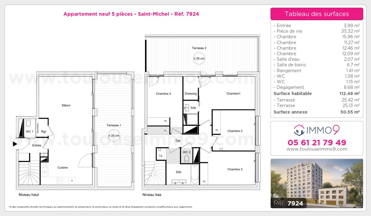 Plan et surfaces, Programme neuf Toulouse : Saint-Michel Référence n° 7924