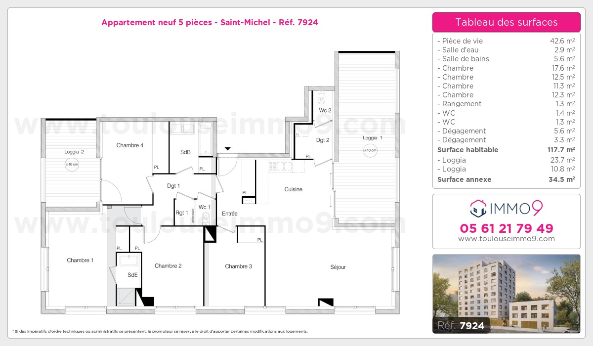 Plan et surfaces, Programme neuf Toulouse : Saint-Michel Référence n° 7924