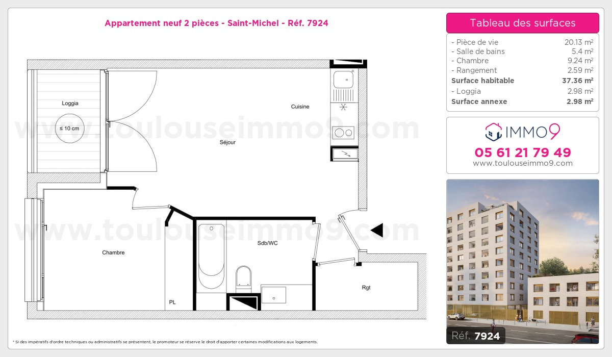 Plan et surfaces, Programme neuf Toulouse : Saint-Michel Référence n° 7924