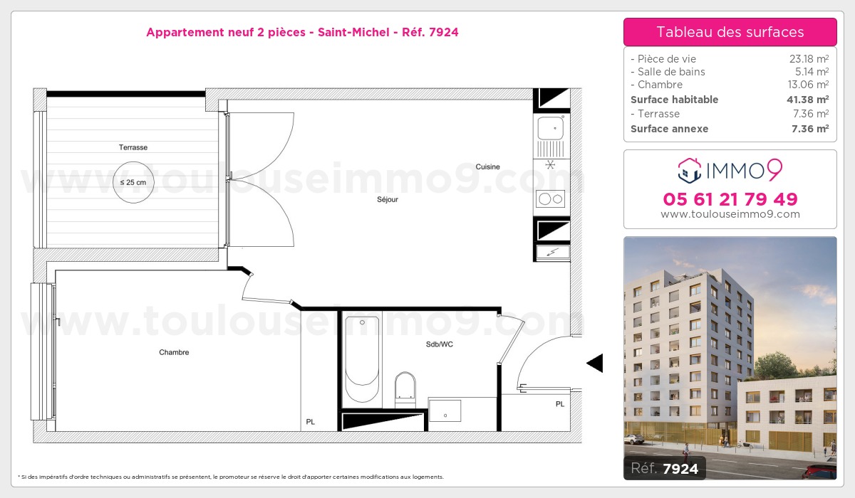 Plan et surfaces, Programme neuf Toulouse : Saint-Michel Référence n° 7924