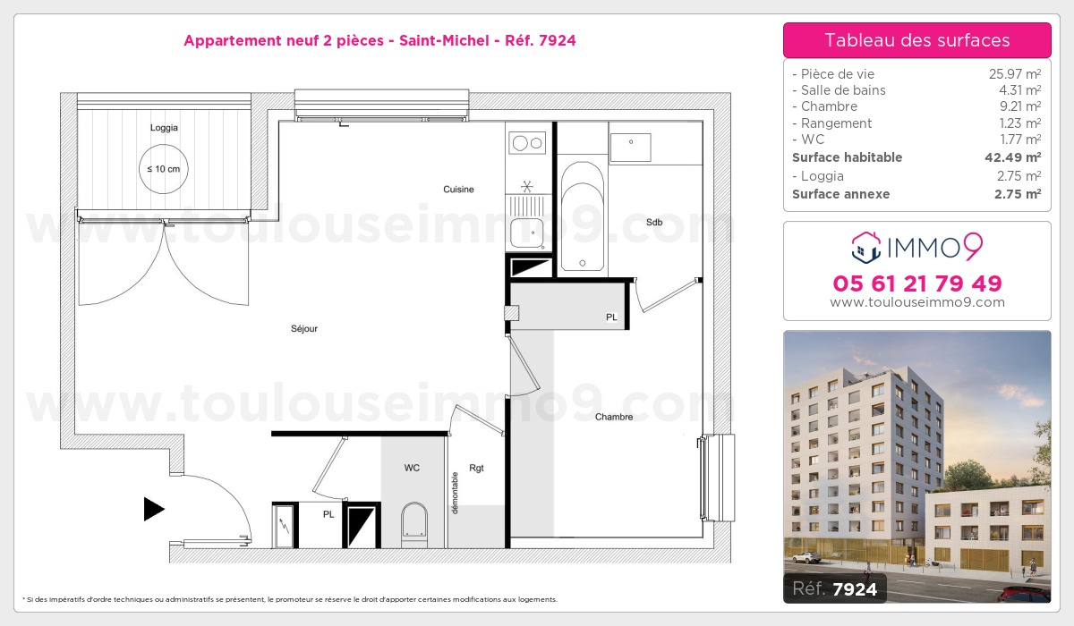 Plan et surfaces, Programme neuf Toulouse : Saint-Michel Référence n° 7924