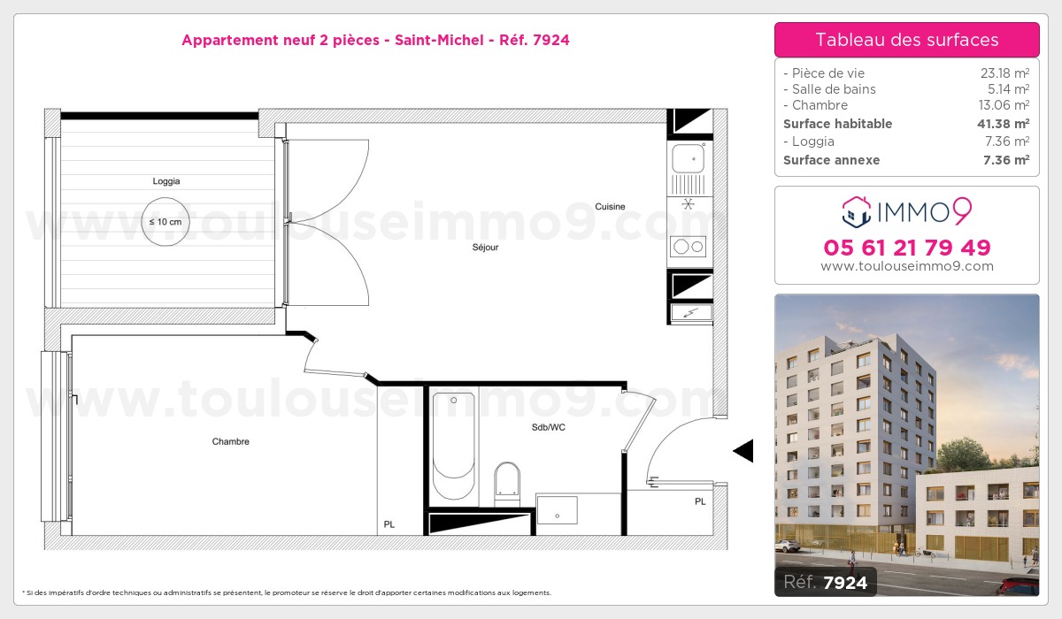 Plan et surfaces, Programme neuf Toulouse : Saint-Michel Référence n° 7924