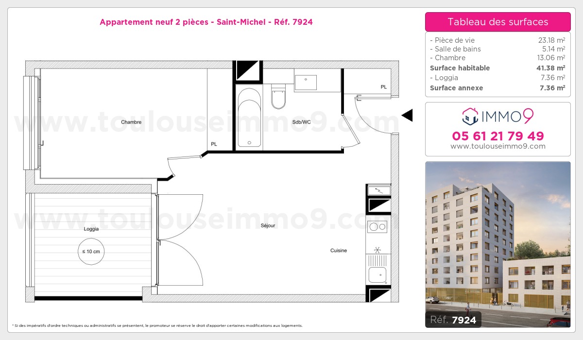 Plan et surfaces, Programme neuf Toulouse : Saint-Michel Référence n° 7924