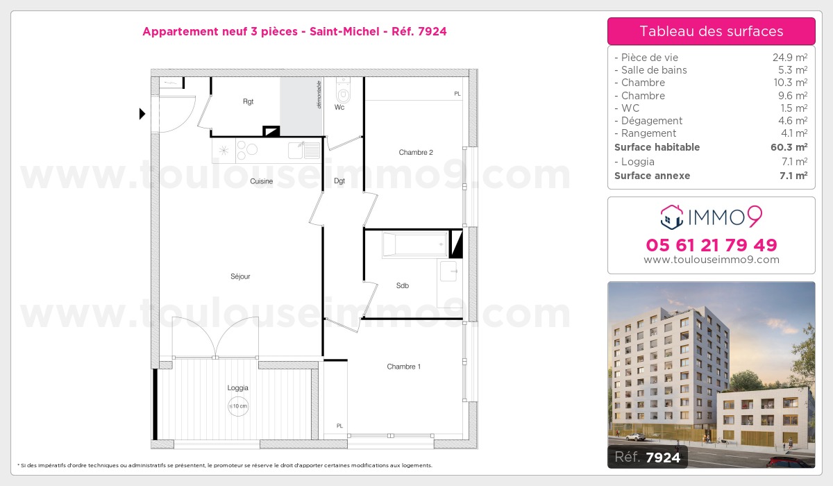 Plan et surfaces, Programme neuf Toulouse : Saint-Michel Référence n° 7924