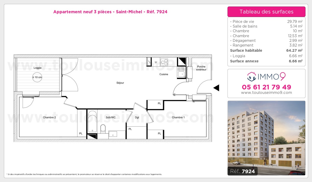 Plan et surfaces, Programme neuf Toulouse : Saint-Michel Référence n° 7924