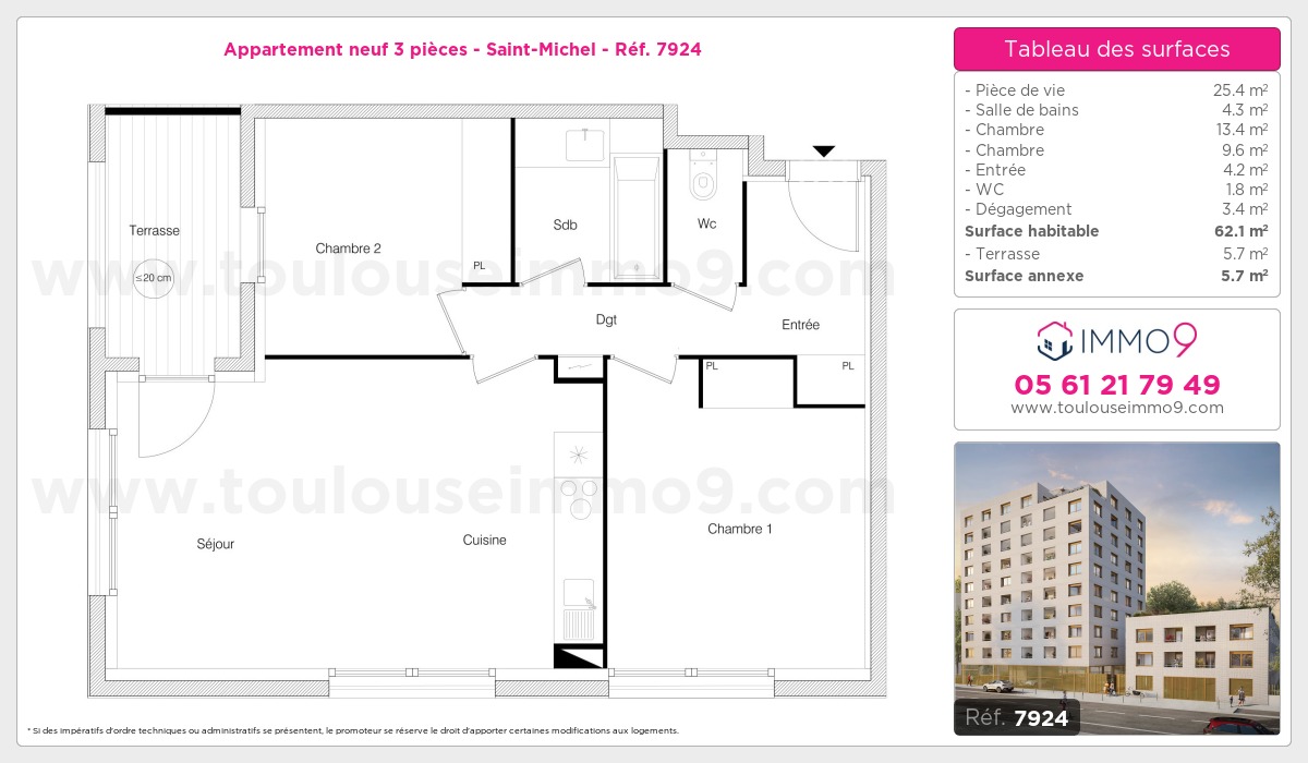 Plan et surfaces, Programme neuf Toulouse : Saint-Michel Référence n° 7924