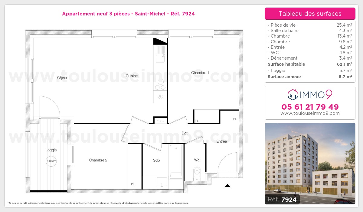 Plan et surfaces, Programme neuf Toulouse : Saint-Michel Référence n° 7924