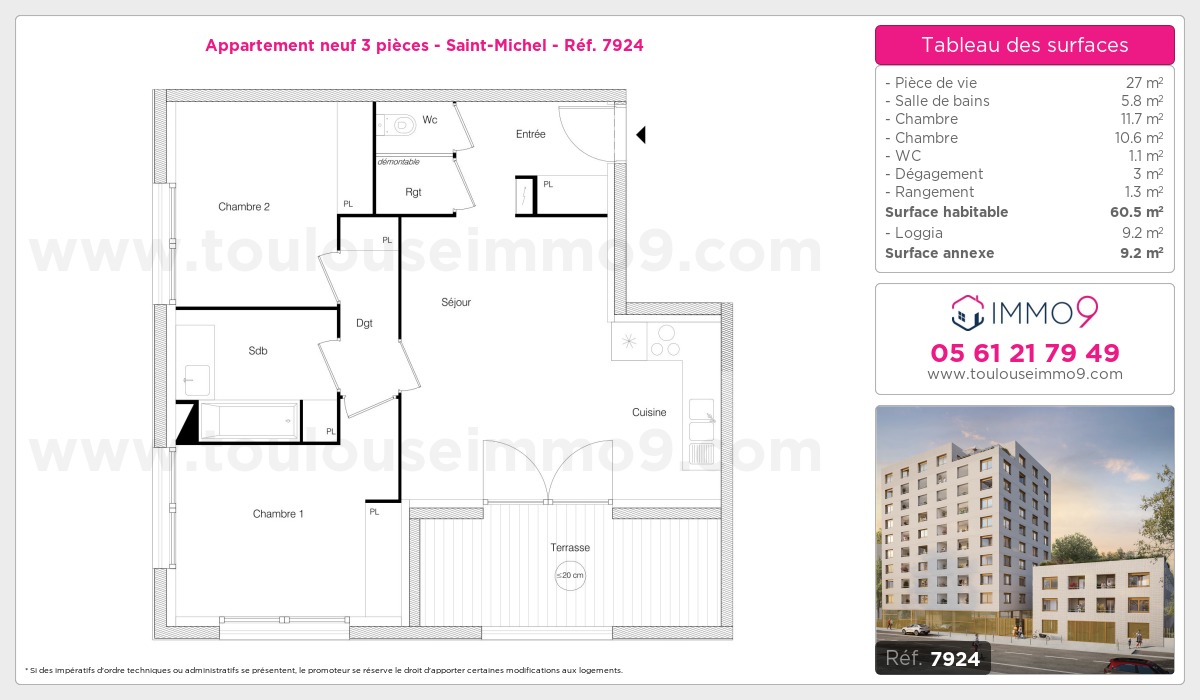 Plan et surfaces, Programme neuf Toulouse : Saint-Michel Référence n° 7924