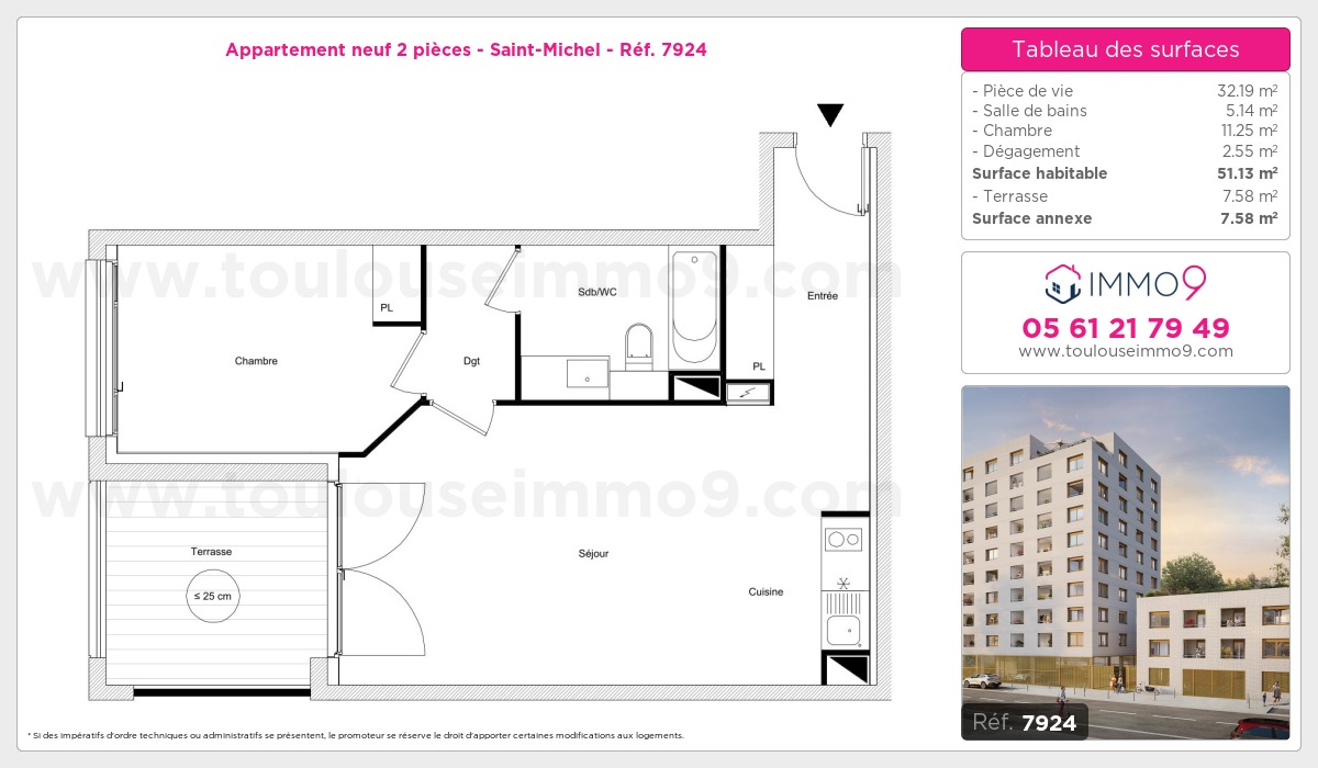 Plan et surfaces, Programme neuf Toulouse : Saint-Michel Référence n° 7924