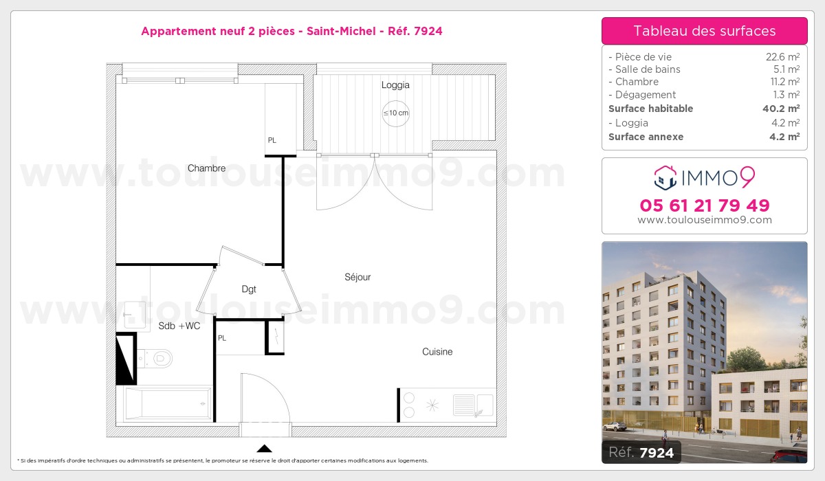 Plan et surfaces, Programme neuf Toulouse : Saint-Michel Référence n° 7924