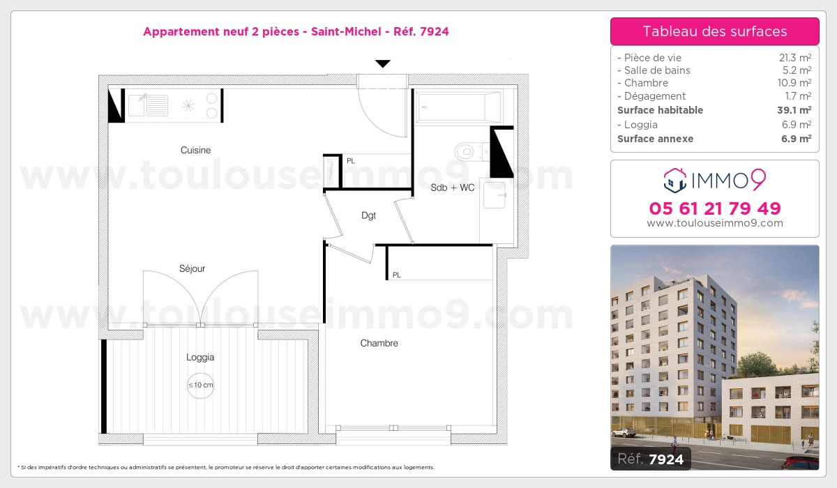 Plan et surfaces, Programme neuf Toulouse : Saint-Michel Référence n° 7924