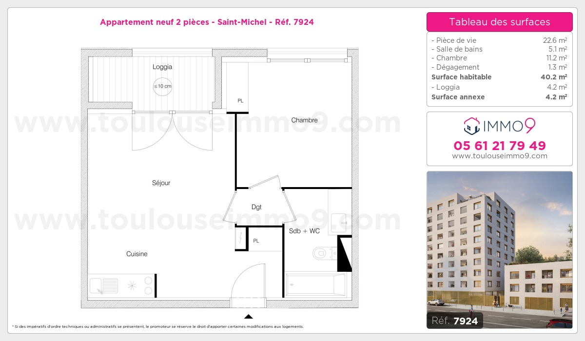 Plan et surfaces, Programme neuf Toulouse : Saint-Michel Référence n° 7924