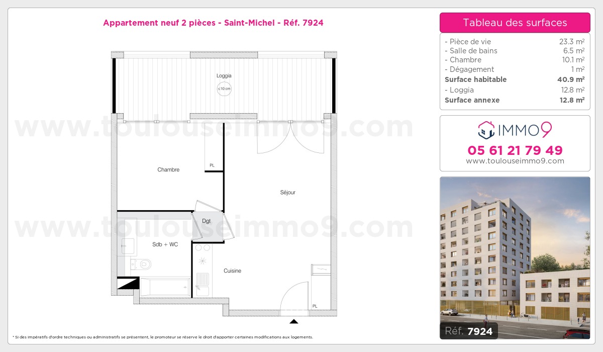 Plan et surfaces, Programme neuf Toulouse : Saint-Michel Référence n° 7924
