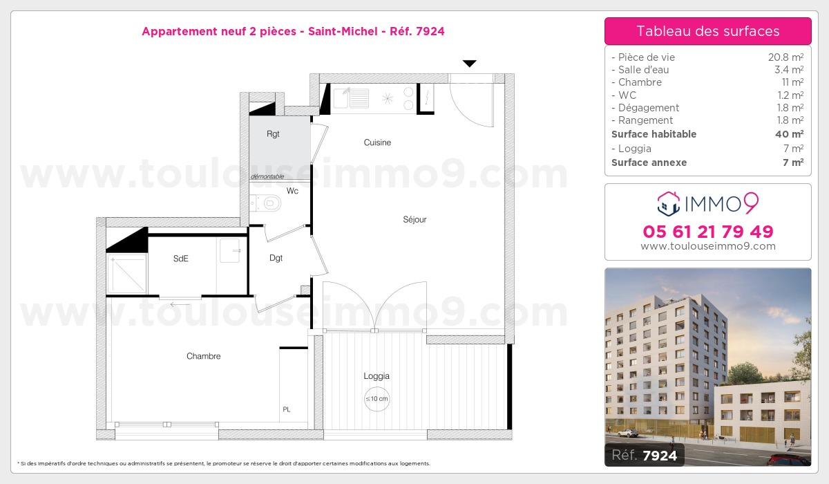 Plan et surfaces, Programme neuf Toulouse : Saint-Michel Référence n° 7924