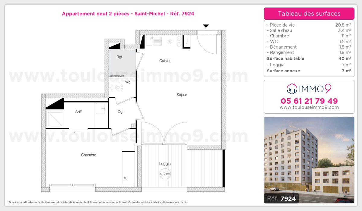 Plan et surfaces, Programme neuf Toulouse : Saint-Michel Référence n° 7924